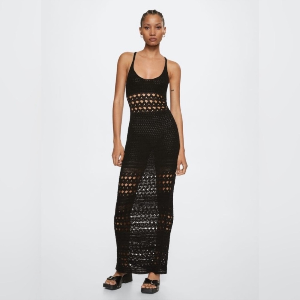 Mango knit crochet cut out maxi dress